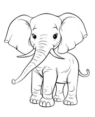 Coloring Page Of Cartoon Baby Elephant Vector Illustration for Coloring Book, Hand drawn vector coloring page of cartoonish baby elephant. Coloring page for kids and adults.