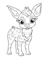 Cute little deer with glasses. Coloring page for kids and adults. Print design, t-shirt design, tattoo design, mural art, line art.