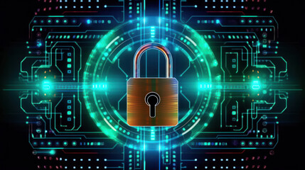 A padlock on an electronic background. Concept for internet security