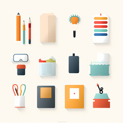 Simple Office Supplies Flat Logo Icon Illustration