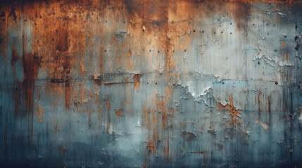 a rusty orange-blue texture of a steel wall with lots of negative space for copy space. Grunge metal background