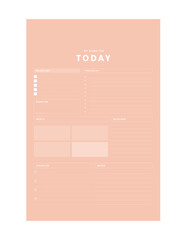 Today plan. Minimalist planner template set. Vector illustration.	 