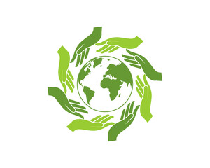 People hand care with green globe in the middle