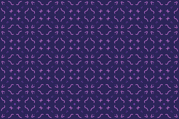 Modern simple geometric vector seamless pattern with flowers, line texture on purple background. Abstract floral wallpaper, tile ornament.