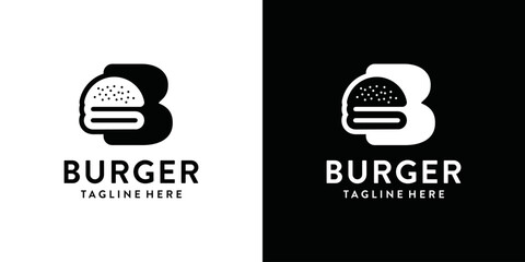 B typography flat logo with burger, logo combination for burger  © zulfan