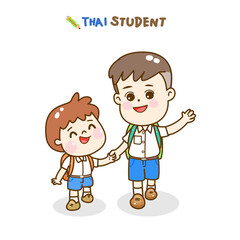 Cartoon Thai Students in Traffic concept.