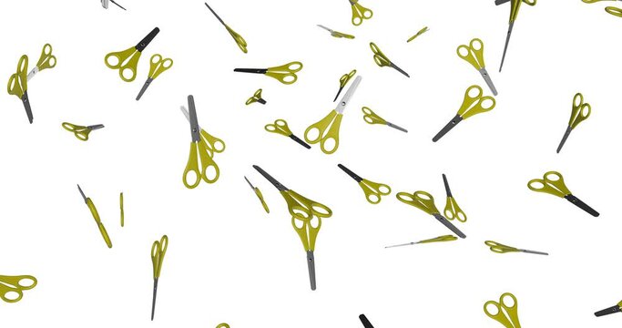 Scissors falling slow motion 3d animation