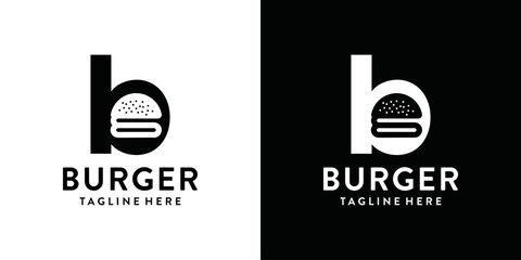 b typography flat logo with burger, logo combination for burger  © zulfan