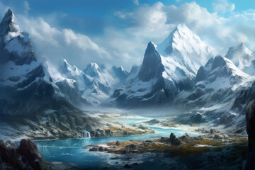 Illustration of snow covered mountains