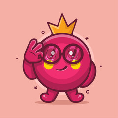 funny pomegranate fruit character mascot with ok hand gesture isolated cartoon in flat style design