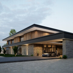 Fototapeta na wymiar 3D Modern House Design