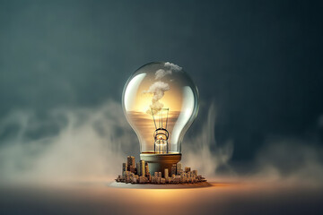 Creative Idea: Luminous light bulb symbolizing innovation, encircled by vibrant energy embodying the brainstorming process - a tangible visualisation of brilliant thoughts.