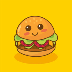 Cartoon Cute Smile Burger Vector Editable Colorful Drawing Illustration