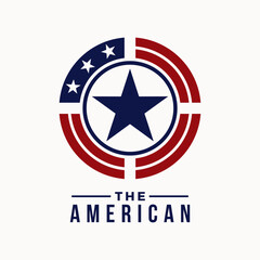 American label sign illustration. USA patriotic symbol vector template.