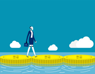 Robot walking on money. Artificial intelligence financial concept