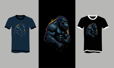 black gorilla with splash t-shirt vector flat design - obrazy, fototapety, plakaty
