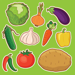 Set of Fresh Vegetable Cute Sticker Illustration