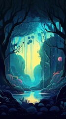 068. enchanted forest graphic poster design vibrant colors wallpaper. Generative AI