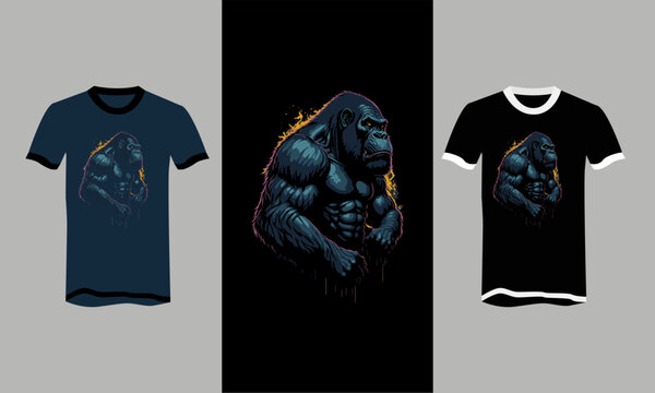 black gorilla with splash t-shirt vector flat design