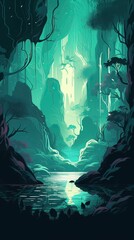 091. enchanted waterfalls graphic poster design wallpaper. Generative AI