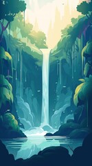130. majestic waterfall graphic poster design soothing shades wallpaper. Generative AI