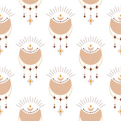 Cute boho moon seamless pattern. Creative childish print for fabric, wrapping, textile, wallpaper, apparel. Vector digital paper.