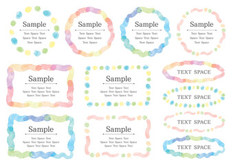 水彩手描きのカラフルなドットなどのフレーム