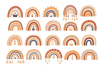 Cute boho rainbows clipart collection for nursery decoration. Perfect for baby shower, birthday, childrens party. Bohemian elements. © Anna Kubasheva