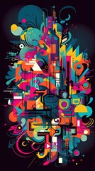 203. urban graffiti graphic poster design bold colors wallpaper. Generative AI