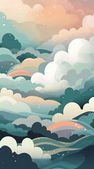 223. whimsical cloudscapes graphic poster wallpaper. Generative AI