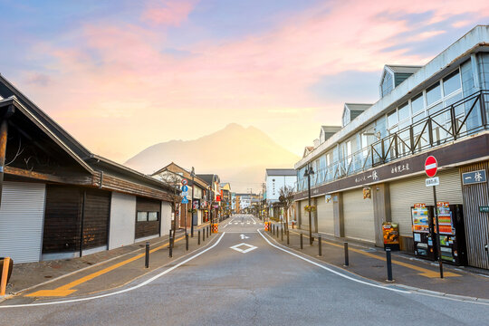 Yufuin, Japan - Nov 27 2022: Yufuin is a popular hot spring resort just 10 kilometers from Beppu hot spring town, has a wealth of art museums, cafes and boutiques with tourists around the town.
