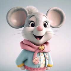 3D cartoon mouse portrait wearing clothes, standing in front, generative ai