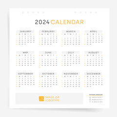 One Page Calendar 2024, Set of Calendars 2024 Sunday Start. Business Design Template Vector. Place for Photo and Company Logo.