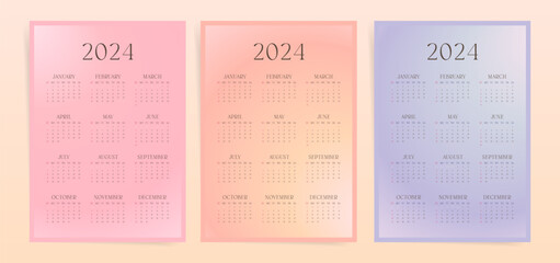 Fototapeta na wymiar 2024 Fashion Gradient, Calendar Set Printable Starts From Sunday 