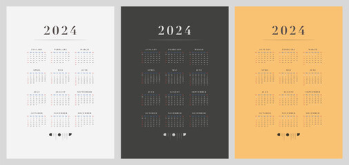 2024 Calendar Set Printable Starts From Sunday
