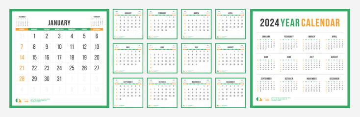 Printable Square 2024 Calendar Templates with 12-Month Layout, Suitable for Desk and Wall Placement. 