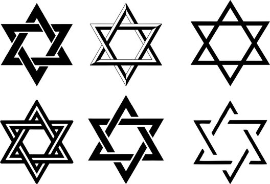  Collection of Star of David, Seal of Solomon, the Jewish Hexagram. Traditional Hebrew sign and symbol of Israel, Judaism and Jewish identity. 