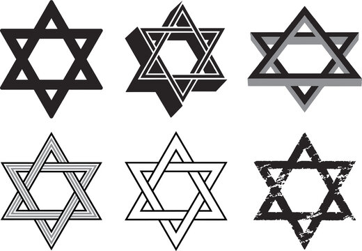 Star of David set, Seal of Solomon, the Jewish Hexagram. Traditional Hebrew sign and symbol of Israel, Judaism and Jewish identity. 