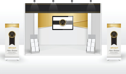 stand backdrop display business exhibition template design. mock up promotion banner backdrop equipment. vector.