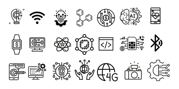 technology icon. Future Industry 4.0 concept factory. Technological advances: 4g, ai, robot, iot, near communication, programming and many more - stock vector
