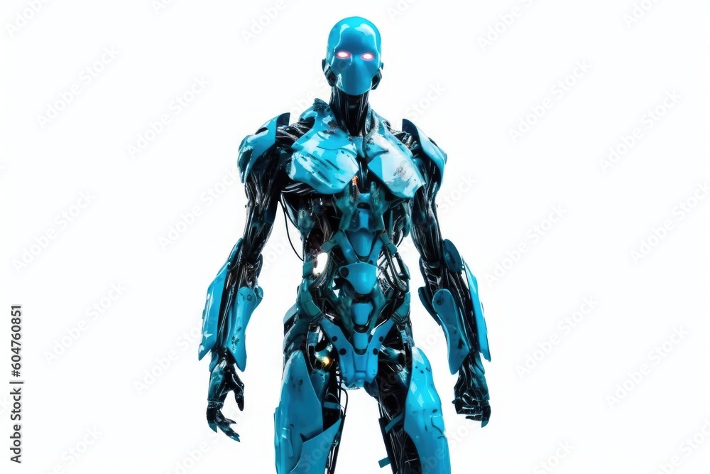 Poster futuristic robot hovering in mid-air generative ai