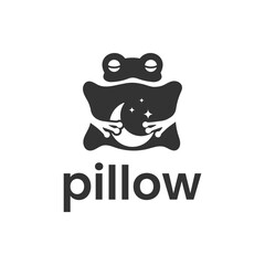 Unique combination logo of a frog hugging a pillow. It is suitable for use for pillow brand logos.