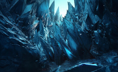 Large sharp shards of ice, jagged icy landscape, dangerous ice made with Generative AI