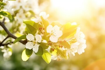 close-up view of a blooming tree with white flowers Generative AI