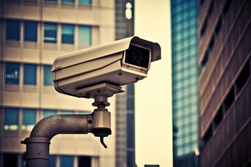 surveillance camera mounted on a pole outside a building Generative AI
