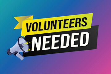 Volunteers needed word concept vector illustration with lines 3d style for social media landing page, template, ui, web, mobile app, poster, banner, flyer, background, gift card, coupon, label	