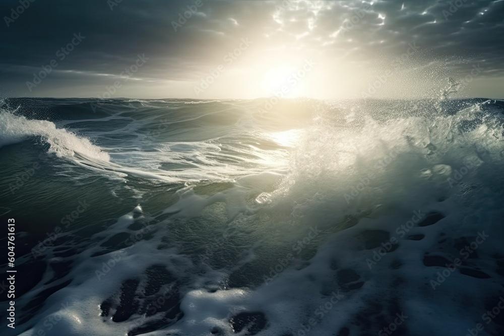 Poster scenic view of a sunny day by the ocean with clouds in the sky generative ai