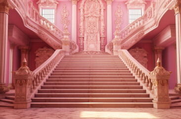 Obraz na płótnie Canvas a pink royal palace with stairs. generative ai.