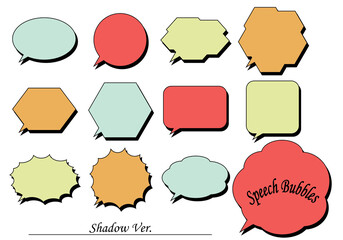 吹き出しセット　影付き　レトロカラー
