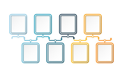 Horizontal timeline or flowchart with eight square elements and space for data. 